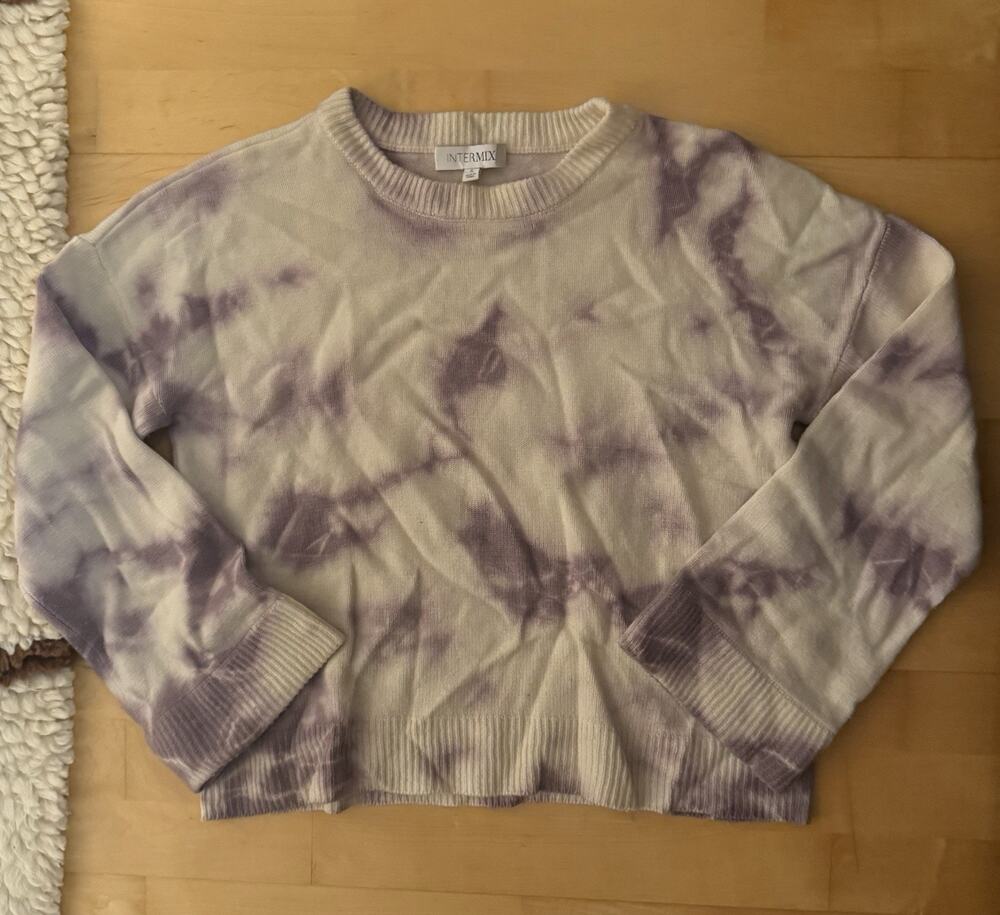 INTERMIX Sweater Wool Cashmere Blend Tie Dye Size Small Purple Cozy Tight Knit